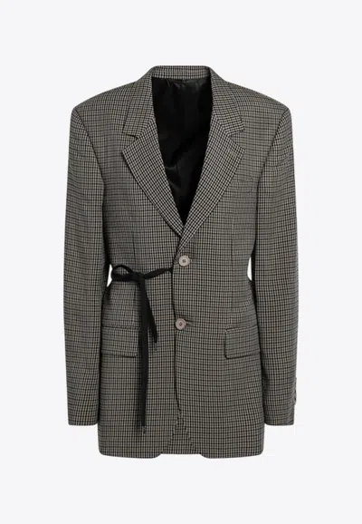 Balenciaga Tailored Wrap Jacket With Checkered Design For Women In Green
