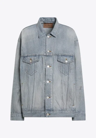 Balenciaga Collared Regular Jacket Long Sleeves Pockets In Blue