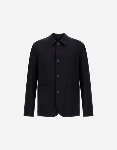 Herno Regular Fit Lightweight Stretch Wool Jacket In Blue
