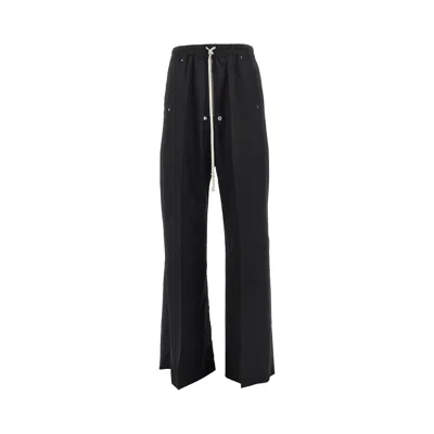 Rick Owens Heizer Belas Wide-leg Cotton-blend Poplin Drawstring Cargo Trousers In Black
