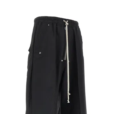 Rick Owens Heizer Belas Wide-leg Cotton-blend Poplin Drawstring Cargo Trousers In Black