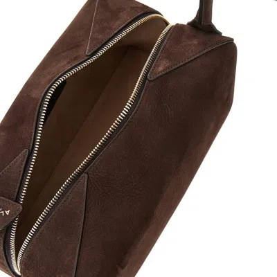 Alaïa Le Bouledogue Bowling Shoulder Bag In Nubuck Leather In Brown