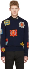 ALEXANDER MCQUEEN Navy Jacquard Badge Pullover