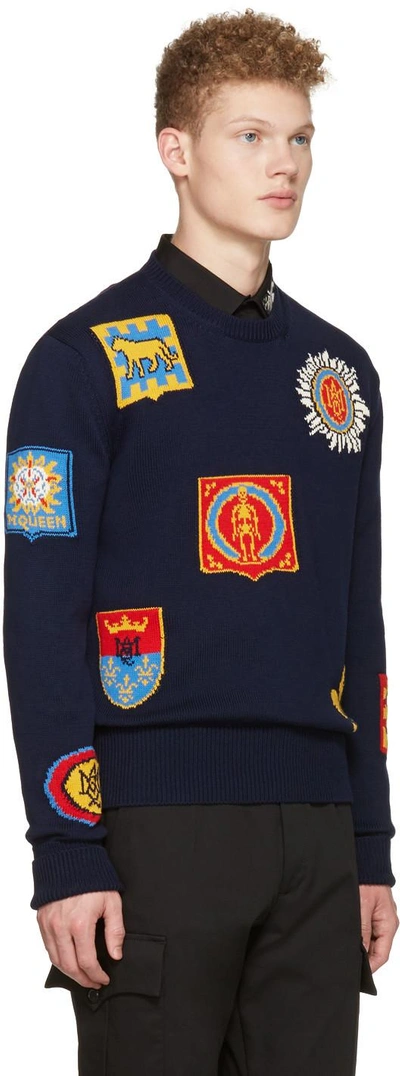 Shop Alexander Mcqueen Navy Jacquard Badge Pullover