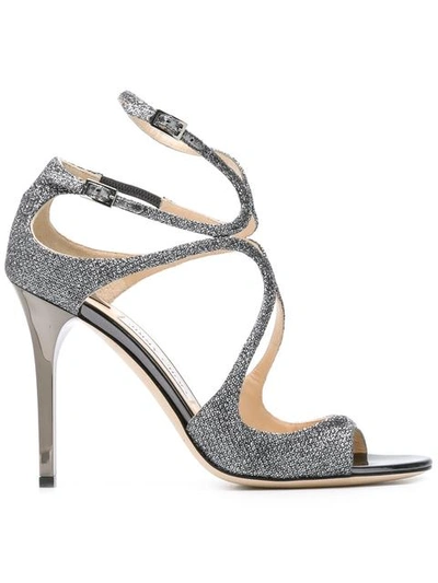 Jimmy Choo Lang Anthracite Lamé Glitter Sandals