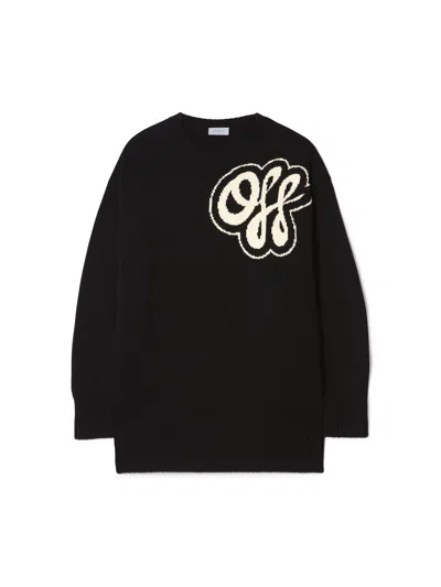 Off-white Black Cotton Cashmere Script Sweater In Black