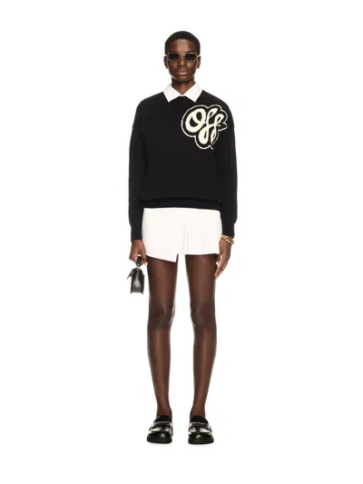 Off-white Black Cotton Cashmere Script Sweater In Black
