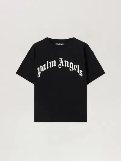 Palm Angels Curved Logo Reg T-shirt In Black