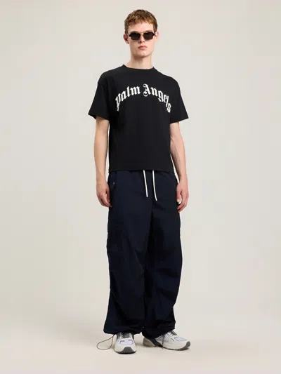 Palm Angels Curved Logo Reg T-shirt In Black