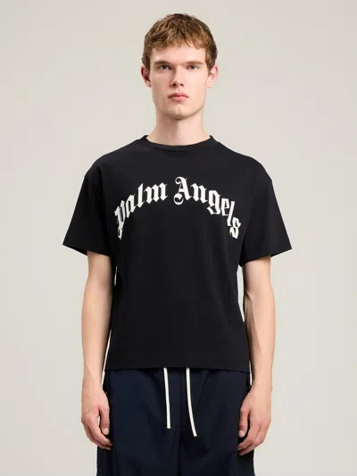 Palm Angels Curved Logo Reg T-shirt In Black