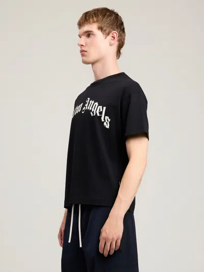 Palm Angels Curved Logo Reg T-shirt In Black