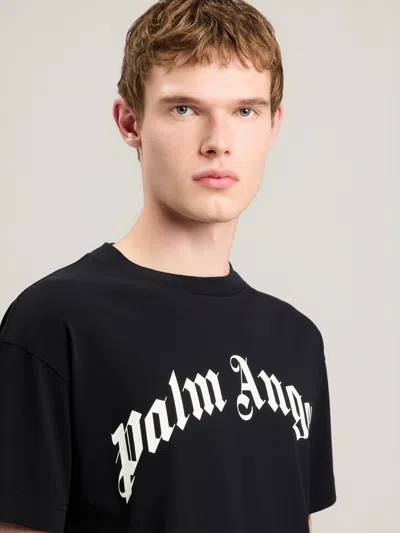 Palm Angels Curved Logo Reg T-shirt In Black