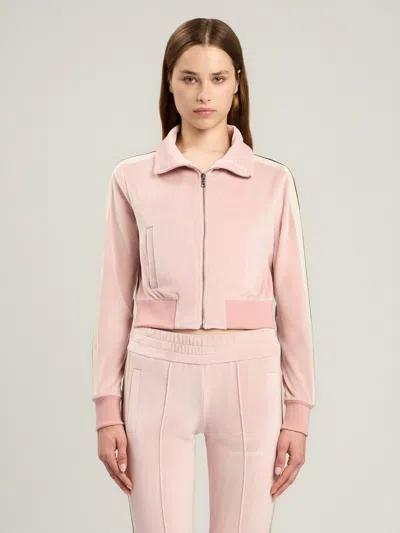 Palm Angels Chenille Track Jacket High Collar Cropped In Pink