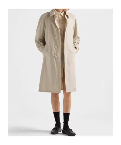 Prada Single-breasted Coat In Neutral