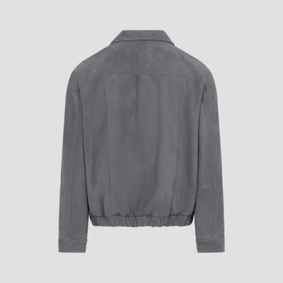 Brunello Cucinelli Suede Jacket Collared Design Elasticated Hem Pockets In Gray