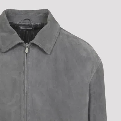 Brunello Cucinelli Suede Jacket Collared Design Elasticated Hem Pockets In Gray