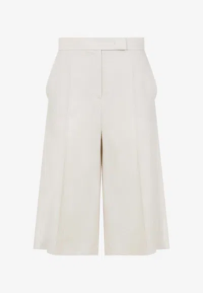 Max Mara Beige Linen Twill Mxmkaki Bermuda Shorts In White