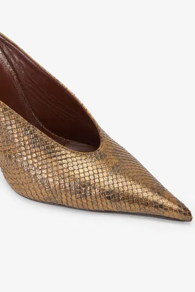 Roberto Cavalli Mules With Gold Python Snake Motif In Gold
