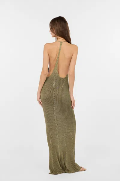 Roberto Cavalli Black And Gold Ribbed Maxi Dress With Snake Motif In Brown