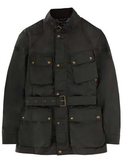 Belstaff Trialmaster Belted Waxed Cotton Jacket In Black