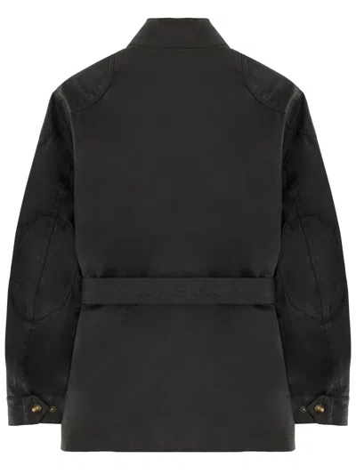 Belstaff Trialmaster Belted Waxed Cotton Jacket In Black