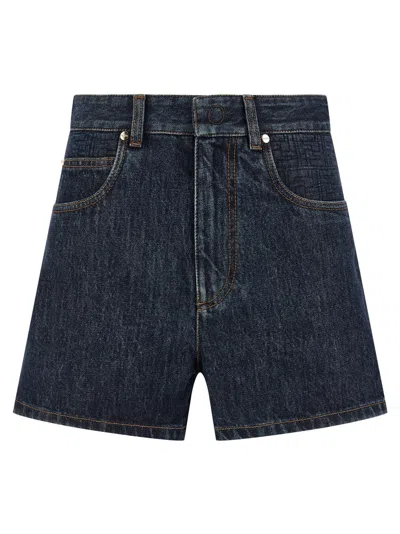 Fendi Women Blue Shorts With Logo Patch On The Rear In Denim Woman In Multi