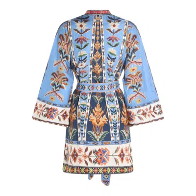 Farm Rio Blue Dress With V-neck And All-over Floral Motif In Fabric Woman In Multi