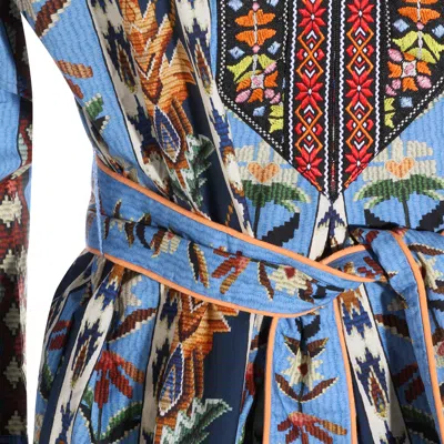 Farm Rio Blue Dress With V-neck And All-over Floral Motif In Fabric Woman In Multi