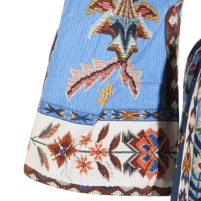 Farm Rio Blue Dress With V-neck And All-over Floral Motif In Fabric Woman In Multi