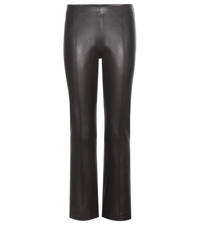 The Row Beca Cropped Stretch-leather Flared Pants In Llack