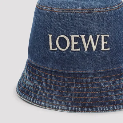 Loewe Denim Bucket Hat With Logo Embroidery In Blue