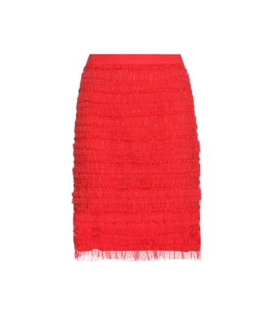Givenchy Ruched Tulle Stripe Pencil Skirt In Red