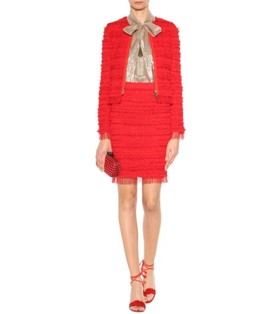 Shop Givenchy Ruched Tulle Skirt In Red