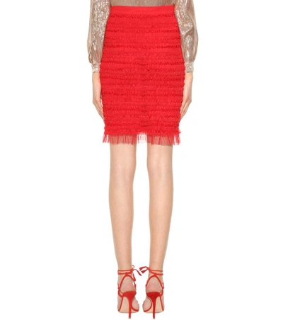 Shop Givenchy Ruched Tulle Skirt In Red