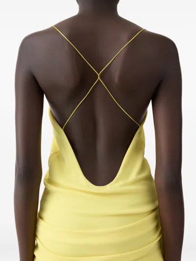 Jacquemus Yellow Dress With Straight Neckline And Gathered Waist In Tech Fabric Woman In Yellow