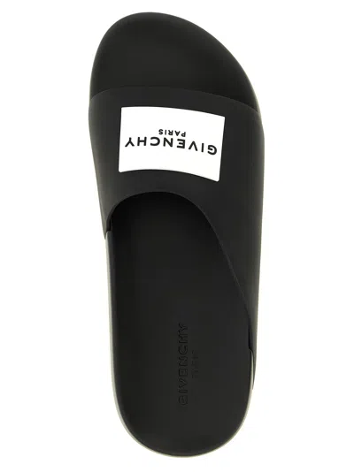 Givenchy Black Sandals With Wide Band And Contrasting Logo Patch In Rubber Man