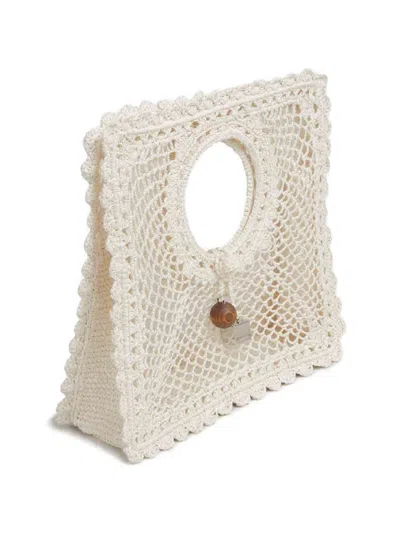 Jacquemus La Spiaggia Embellished Lace-raffia Bag In White