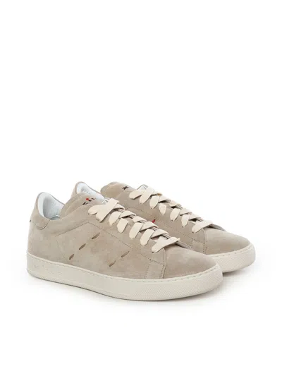 Kiton Leather Sneaker In Neutral