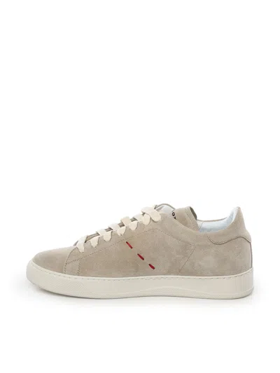 Kiton Leather Sneaker In Neutral