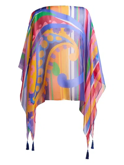 Etro Multicolor Cape With All-over Print And Tassel Details In Silk Woman In Multi