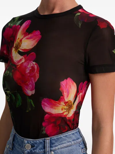 Alice And Olivia Tess Floral Crew-neck T-shirt In Black