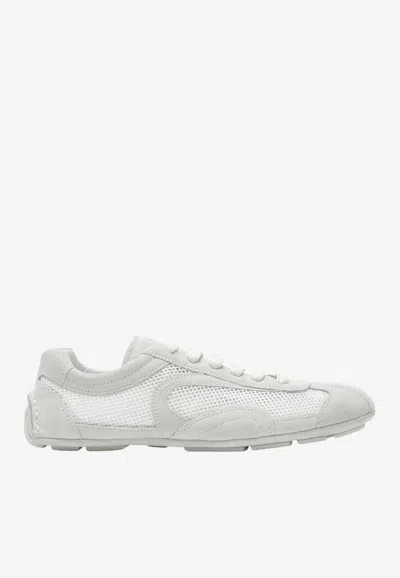 Prada Montecarlo Re-edition 2005 Suede And Mesh Sneakers In White