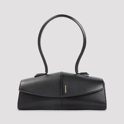 Jil Sander Linea Angular Leather Shoulder Bag In Black