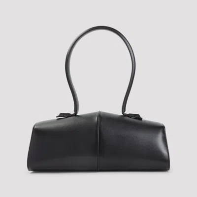 Jil Sander Linea Angular Leather Shoulder Bag In Black
