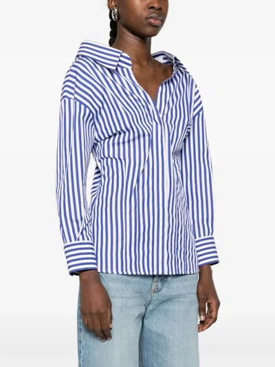 Givenchy Slashed Striped Poplin Shirt In Blue