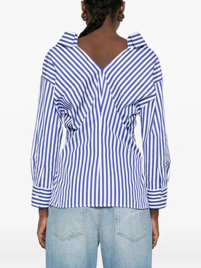 Givenchy Slashed Striped Poplin Shirt In Blue