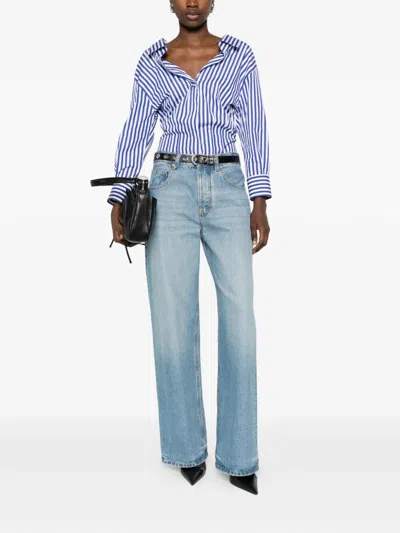 Givenchy Slashed Striped Poplin Shirt In Blue