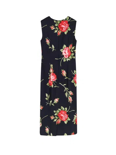 Dolce & Gabbana Women Black Dress With All-over Floral Print In Silk Woman In Blue