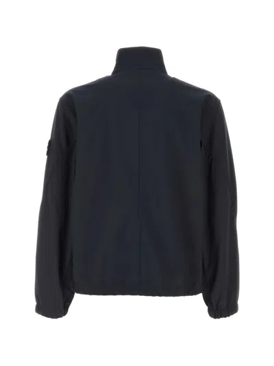 Stone Island Stretch Polyester Jacket Elastic Cuffs High Collar In Black