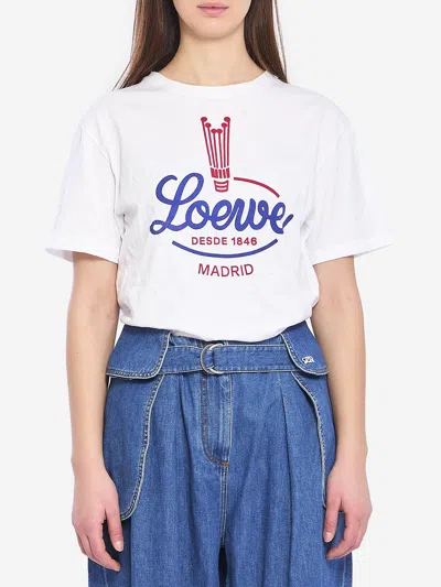 Loewe Womens White Brand-print Relaxed-fit Woven T-shirt